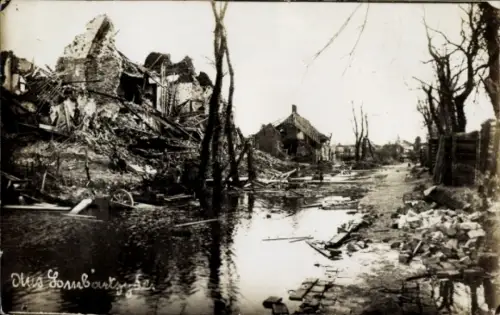 Foto Ak Lombardsijde Lombartzyde Westflandern, Kriegszerstörung I. WK