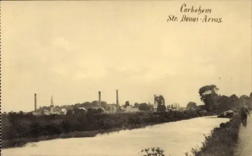 Ak Corbehem Pas de Calais, Str. Douai Arras, Kanal