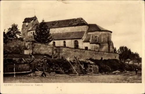Ak Cerny Essonne, zerschossene Kirche