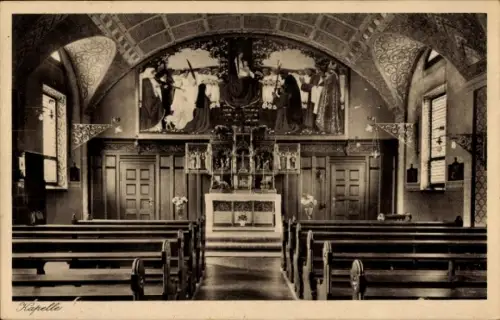 Ak Friedrichshafen am Bodensee, Kapelle, Innenansicht, Bänke, Altar, Wandmalerei