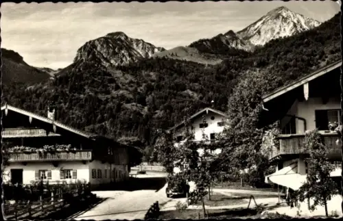 Ak Ettenhausen Schleching in Oberbayern, Dorfpartie mit Breitenstein und Geigelstein