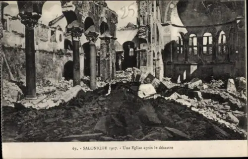 Ak Thessaloniki Griechenland, Une Eglise apres le desastre 1917