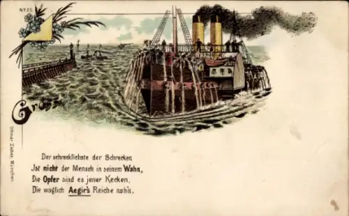 Litho Seekranke Menschen übergeben sich, Dampfer