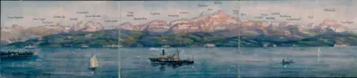 Klapp Ak Bodensee-Panorama, Dampfschiff, Schweizer Alpen