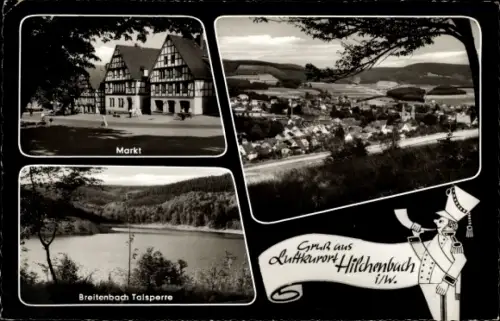 Ak Hilchenbach in Westfalen, Totale, Markt, Breitenbach Talsperre
