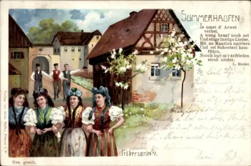 Künstler Litho Metzner, Fröbersgrün Syrau Rosenbach Vogtl., Summerhaufen, Tracht