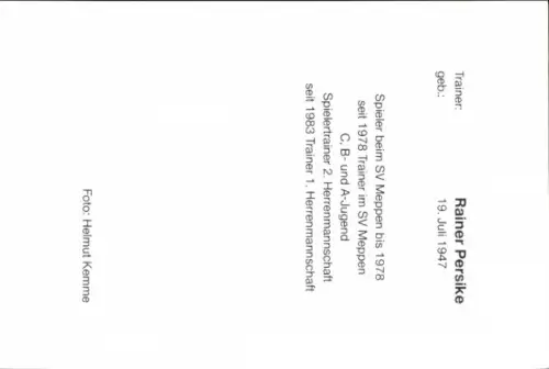 Autogrammkarte Trainer Rainer Persike, SV Meppen, Autogramm