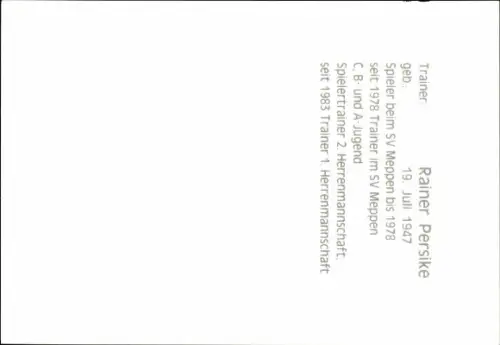 Autogrammkarte Trainer Rainer Persike, SV Meppen, Autogramm