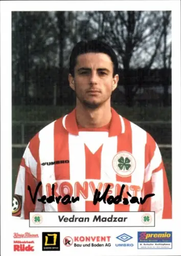Autogrammkarte Fußballer Vedran Madzar, Rot Weiß Oberhausen, Autogramm