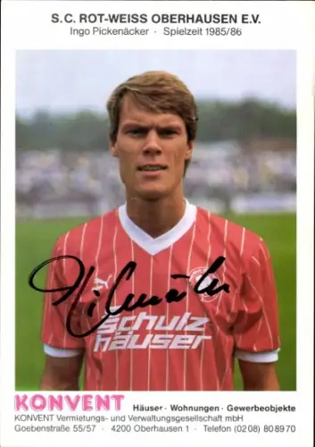 Autogrammkarte Fußballer Ingo Pickenäcker, Rot Weiß Oberhausen, Autogramm