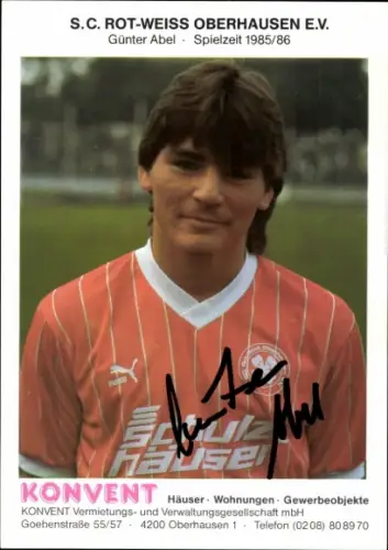 Autogrammkarte Fußballer Günter Abel, Rot Weiß Oberhausen, Autogramm