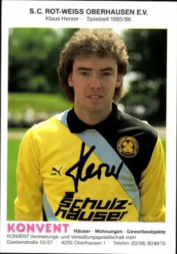 Autogrammkarte Fußballer Klaus Herzer, Rot Weiß Oberhausen, Autogramm