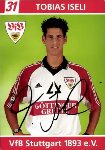 Autogrammkarte Fußballer Tobias Iseli, VfB Stuttgart, Autogramm