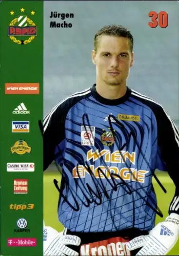 Autogrammkarte Fußballer Jürgen Macho, SK Rapid, Autogramm