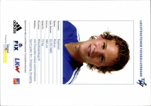 Autogrammkarte Fußballer Raphael Rohrer, Liechtensteiner Fußballverband, Autogramm