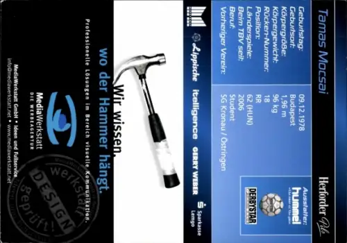 Autogrammkarte Handballer Tamas Mocsai, TBV Lemgo, Autogramm