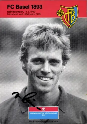 Autogrammkarte Fußballer Ralf Baumann, FC Basel 1893, Autogramm