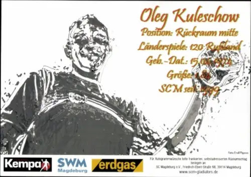 Autogrammkarte Handballer Oleg Kuleschow, SC Magdeburg Gladiators, Autogramm