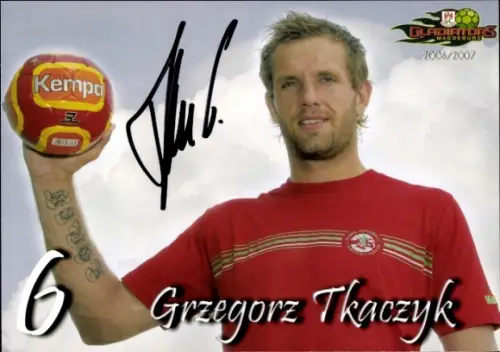 Autogrammkarte Handballer Grzegorz Tkaczyk, SC Magdeburg Gladiators, Autogramm