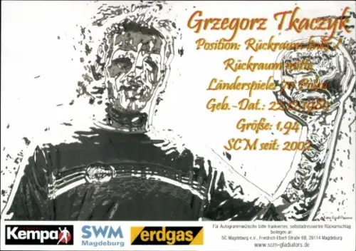 Autogrammkarte Handballer Grzegorz Tkaczyk, SC Magdeburg Gladiators, Autogramm