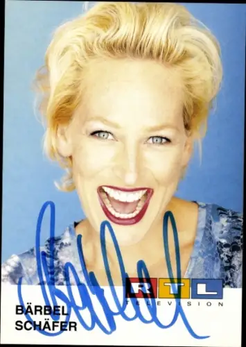 Autogrammkarte Moderatorin Bärbel Schäfer, Portrait, Autogramm