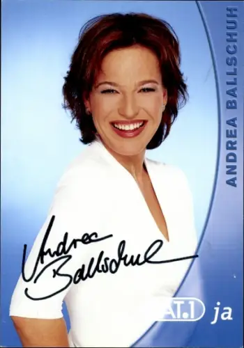 Autogrammkarte Moderatorin Andrea Ballschuh, Portrait, Autogramm