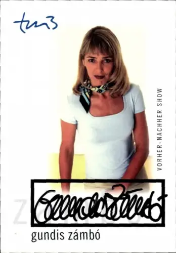 Autogrammkarte Moderatorin Gundis Zambo, Portrait, Autogramm