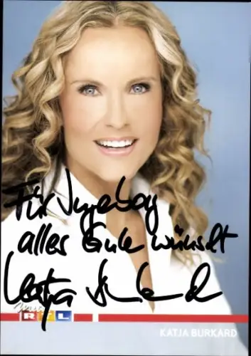 Autogrammkarte Moderatorin Katja Burkard, Portrait, Autogramm