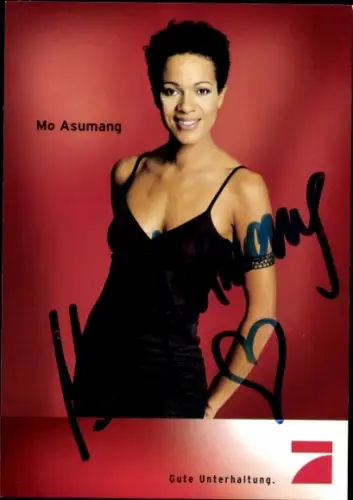 Autogrammkarte Moderatorin Mo Asumang, Portrait, Autogramm