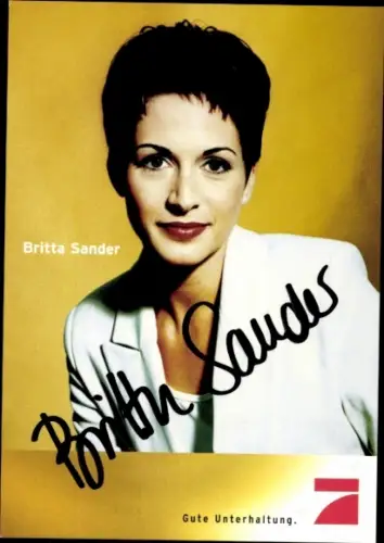 Autogrammkarte Moderatorin Britta Sander, Portrait, Autogramm