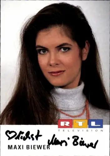 Autogrammkarte Moderatorin Maxi Biewer, Portrait, Autogramm