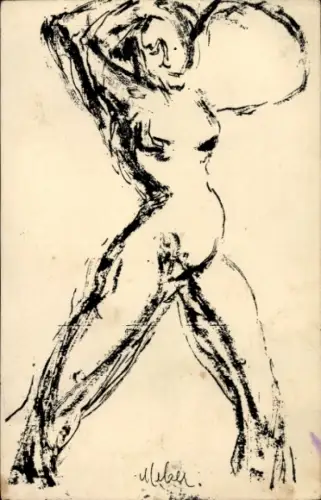 Künstler Ak Moritz Melzer, Aktstudie, Der Sturm, Die Aktion