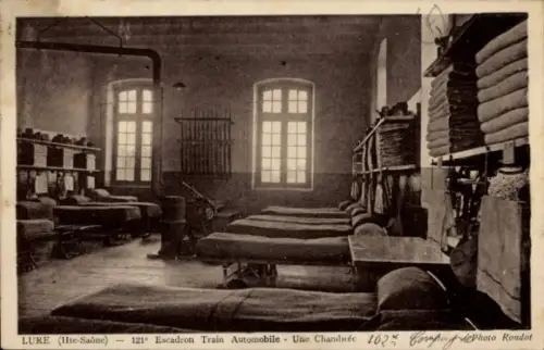 Ak Lure Haute Saône, 121e Escadron Train Automobile, Schlafsaal
