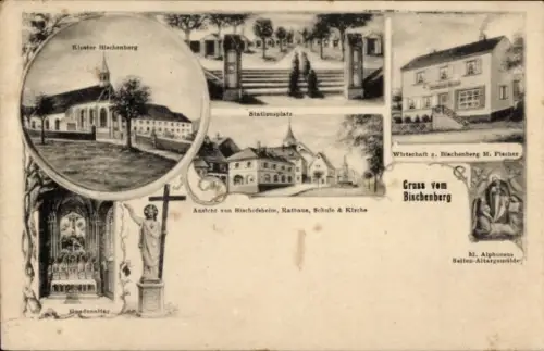 Ak Bischoffsheim Bischofsheim Elsass Bas Rhin, Kloster Bischenberg, Altar, Wirtschaft M. Fischer