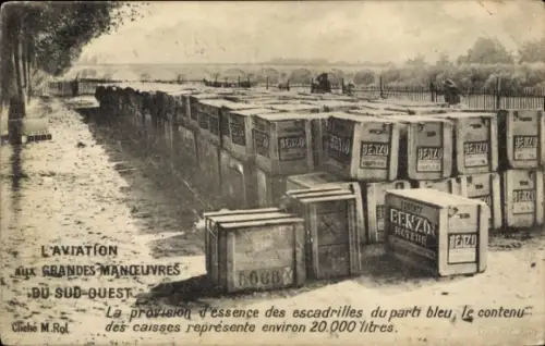 CPA Aviation aux Grandes Manoeuvres, Provision d'essence des escadrilles du parti bleu