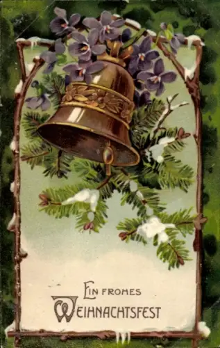 Präge Ak Frohe Weihnachten, Tannenzweig, Glocke