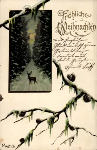 Künstler Ak Mailick, Frohe Weihnachten, Hirsch