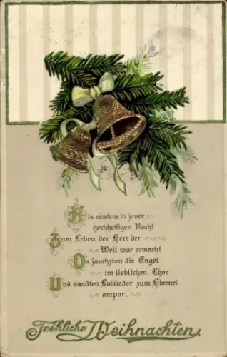 Ak Frohe Weihnachten, Tannenzweig, Glocken