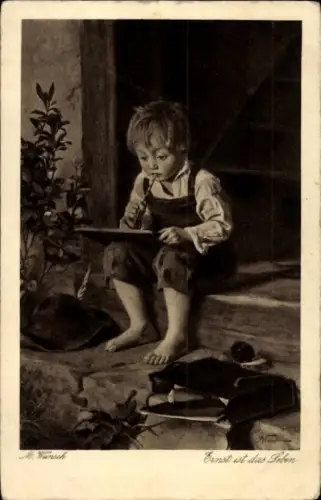 Künstler Ak Wunsch, M., Ernst in das Leben