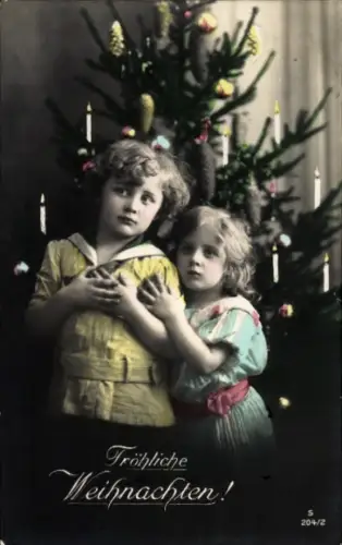 Ak Frohe Weihnachten, Tannenbaum, Kinder