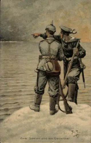 Künstler Ak Thiele, Arthur, Zwei Seelen und ein Gedanke, Soldat, Matrose