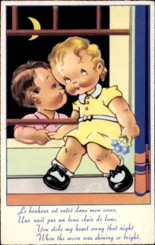 Künstler Ak Junge gibt Mädchen einen Kuss auf die Wange