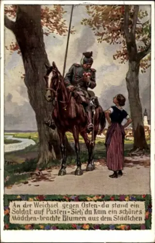 Lied Ak Hey, Paul, Soldatenliederpostkarte No. 4, An der Weichsel gegen Osten, Unsere Feldgrauen