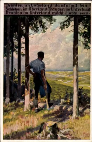 Lied Künstler Ak Hey, Paul, Volksliederkarte Nr. 60, Drunten im Unterland, Holzhacker