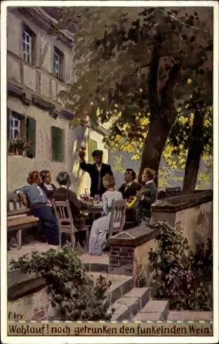 Lied Künstler Ak Hey, Paul, Wohl auf, noch getrunken, Volksliederkarten 70