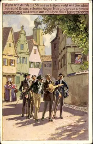 Lied Künstler Ak Hey, Paul, Volksliederkarte 100, Wenn wir durch die Straßen ziehen