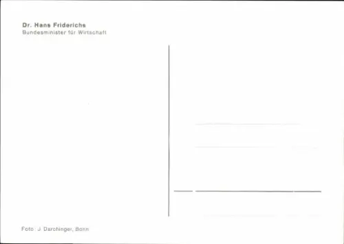 Ak Politiker Hans Friderichs, Portrait, Autogramm