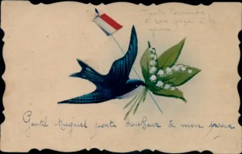 Material Ak Stofffahne, Schwalbe, Maiglöckchen