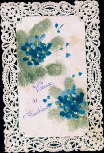 Ak Blaue Blumen, Kitsch