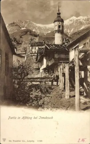 Ak Hötting Innsbruck in Tirol, Partie in Hötting, Turm, Berge, alte Gebäude